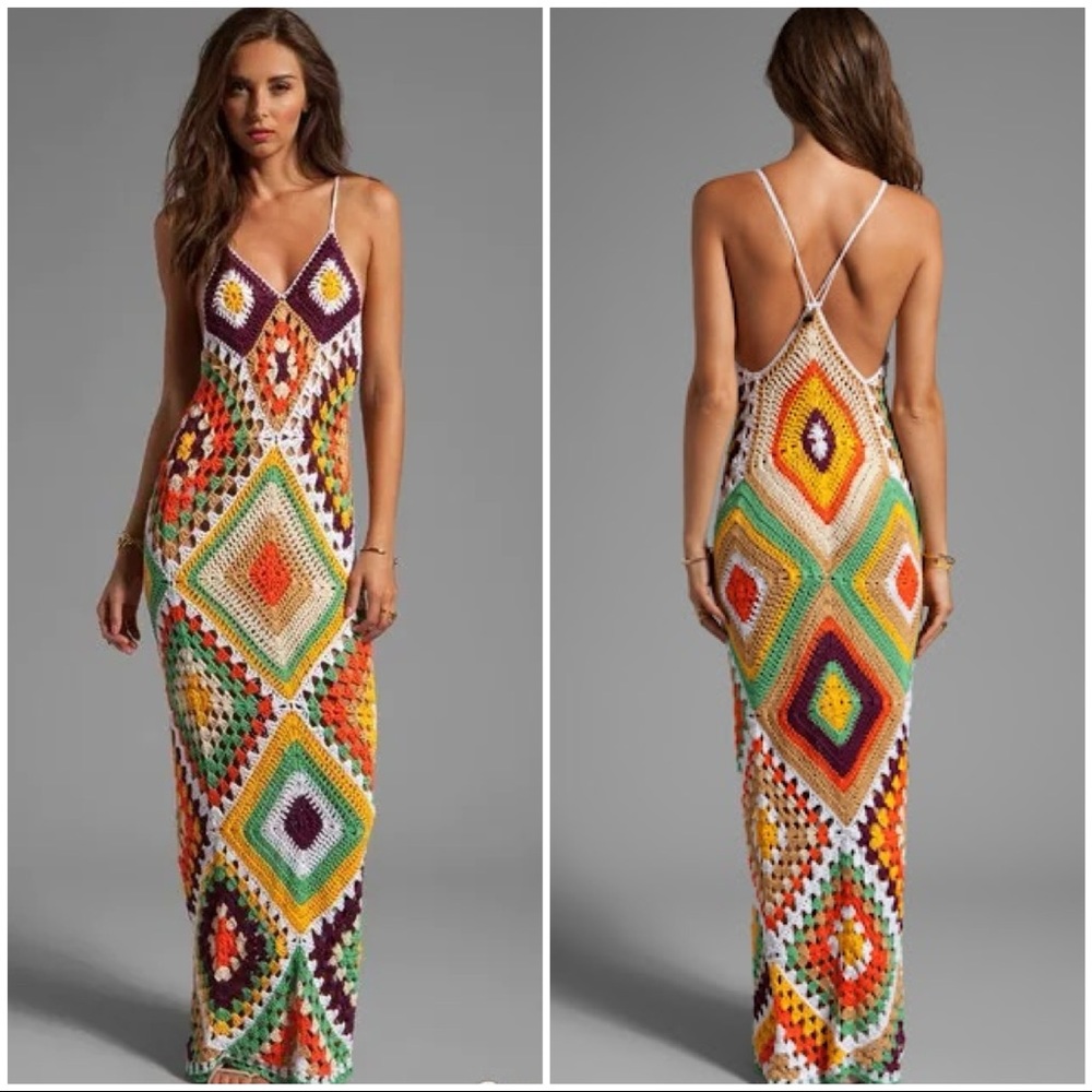 RARE INDAH CROCHET MAXI DRESS FREE PEOPLE ANTHROPOLOGIE HUNZA G HOUSE OF SUNNY